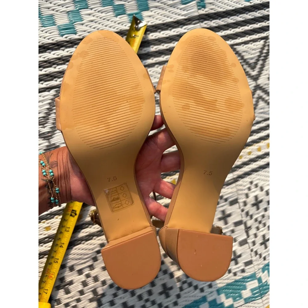 Birdy Grey Tan Ankle Strap Block Heel Sandals Womens 7.5 Neutral Wedding Guest